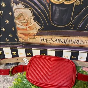 Red Quilted Leather Belt Bag/ Large